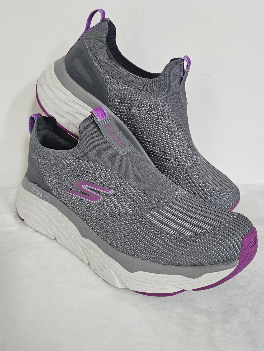 Skechers Womens Max Cushioning Elite Gray Purple Ultra Go Slip On Athletic Shoe - Picture 12 of 12